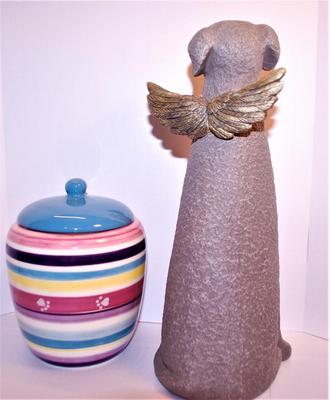 Winged Dog "You Left Paw Prints On My Heart" Statue and Treat Jar Size