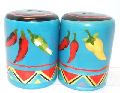 Handpainted Colorful Peppers Style Salt & Pepper Shaker Set 2 3/4