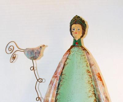 All Metal "Lady with Bird" Art Piece 21" H