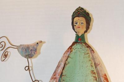All Metal "Lady with Bird" Art Piece 21" H