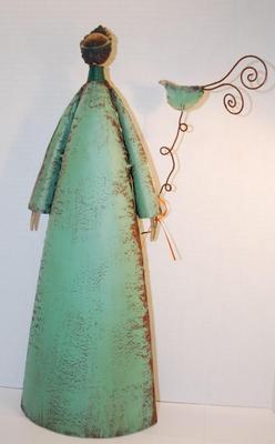 All Metal "Lady with Bird" Art Piece 21" H