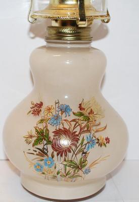 Flowered Ceramic Oil Lamp with Chimney & Wick 17" H