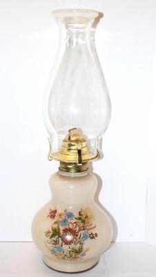 Flowered Ceramic Oil Lamp with Chimney & Wick 17" H