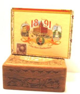 "1891" Handkerchiefs "Cigar" Box & Brown All Wood Box