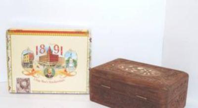 "1891" Handkerchiefs "Cigar" Box & Brown All Wood Box