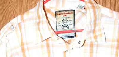 "Supply Company USA" Brand Western Style Orange Stripe Shirt with Pearl Style Snaps Size XL