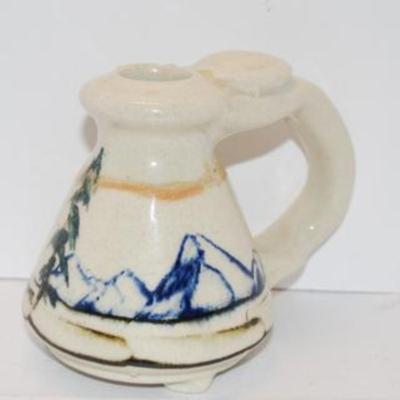 Vintage Mountain Scene Candle Holder with Handle 5" W x 4" H x 3" Diameter