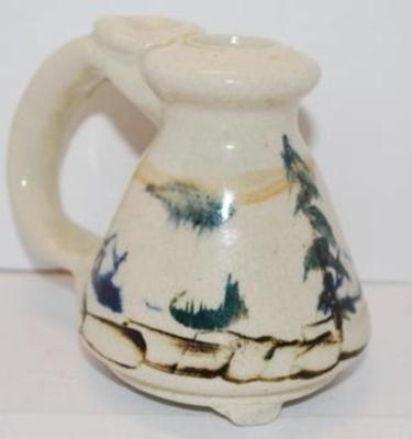 Vintage Mountain Scene Candle Holder with Handle 5" W x 4" H x 3" Diameter