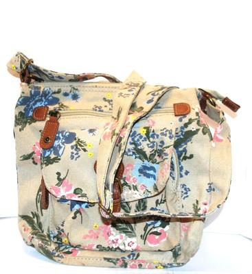 Flowered Canvas Style Purse 10" x 9"