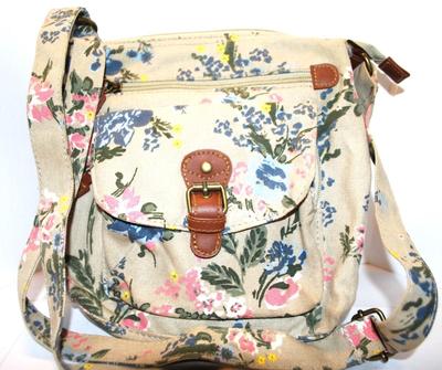 Flowered Canvas Style Purse 10" x 9"