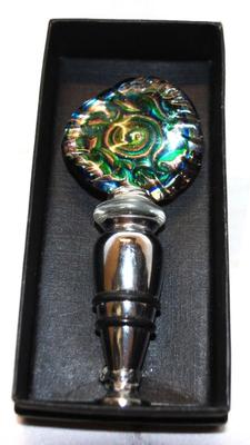 Colorful Greens Mother-Of-Pearl Enamel Style Bottle Stopper 4" H