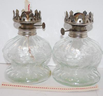 2 Glass Oil Lamps with Wicks 5 1/2" H x 4" Base Diameter