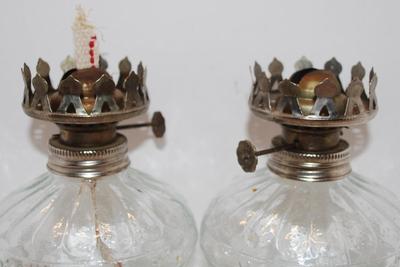 2 Glass Oil Lamps with Wicks 5 1/2" H x 4" Base Diameter