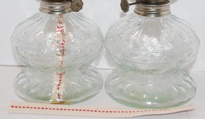 2 Glass Oil Lamps with Wicks 5 1/2" H x 4" Base Diameter
