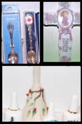 Assortment of Spoons, Bells and a Cross