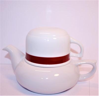2 Teapots - Striped Teapot with Its Own Cup & Small Teapot with Grapes + Fruit