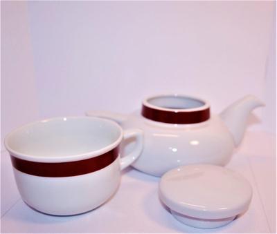 2 Teapots - Striped Teapot with Its Own Cup & Small Teapot with Grapes + Fruit