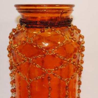 2 Glass Candlesticks ( 6" H) & Metal Votive Cup & Dangle Orange Vase (10"H) with Egg Shaped Planter (5"H)
