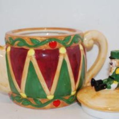 Large "Mustached Nutcracker" Colorful Tea Pot 6" H & Acorn Dish and Tea Pot - Total 3 Pcs.