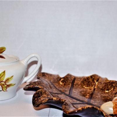 Large "Mustached Nutcracker" Colorful Tea Pot 6" H & Acorn Dish and Tea Pot - Total 3 Pcs.