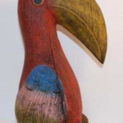 2 "Asian Style" Wood Statues - 11" & 8" H & Toucan Style Wood Bird 12" H x 5" W & All Solid...