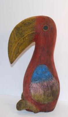2 "Asian Style" Wood Statues - 11" & 8" H & Toucan Style Wood Bird 12" H x 5" W & All Solid...