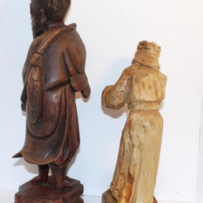 2 "Asian Style" Wood Statues - 11" & 8" H & Toucan Style Wood Bird 12" H x 5" W & All Solid...