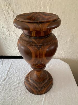Vintage Handcrafted Parquetry Wooden Vase or Candle Holder 18" tall!