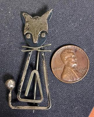 Sterling Silver 925 Cat Pin Brooch Mexico