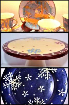 "Star" Raised Designed Dark Blue Plate 11 1/2" Circ. & All Occasion and Colorful Cake Plate & "Bamboo Jungle...