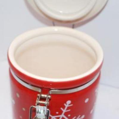 Holiday Ceramic Locked Cannister 5 1/2" H x 4 1/4" Diam. & "Fitz+ Floyd" Carrot Top Cookie Jar *" H x...