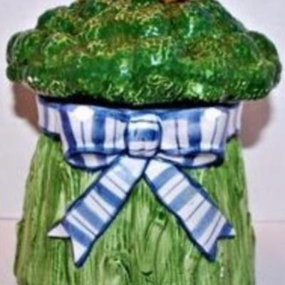 Holiday Ceramic Locked Cannister 5 1/2" H x 4 1/4" Diam. & "Fitz+ Floyd" Carrot Top Cookie Jar *" H x...