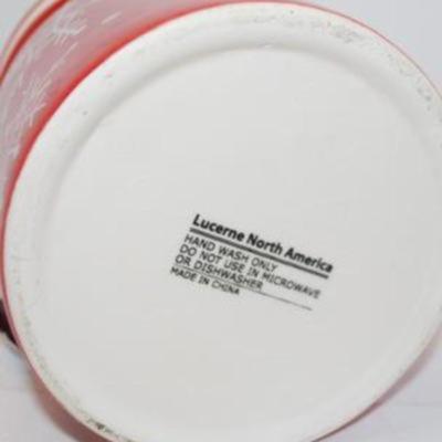 Holiday Ceramic Locked Cannister 5 1/2" H x 4 1/4" Diam. & "Fitz+ Floyd" Carrot Top Cookie Jar *" H x...