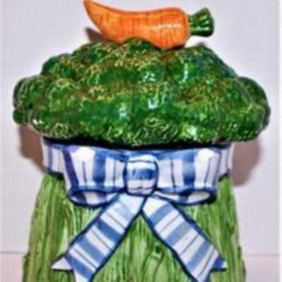 Holiday Ceramic Locked Cannister 5 1/2" H x 4 1/4" Diam. & "Fitz+ Floyd" Carrot Top Cookie Jar *" H x...