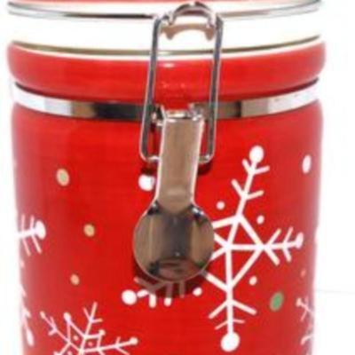 Holiday Ceramic Locked Cannister 5 1/2" H x 4 1/4" Diam. & "Fitz+ Floyd" Carrot Top Cookie Jar *" H x...