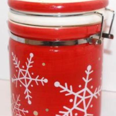 Holiday Ceramic Locked Cannister 5 1/2" H x 4 1/4" Diam. & "Fitz+ Floyd" Carrot Top Cookie Jar *" H x...