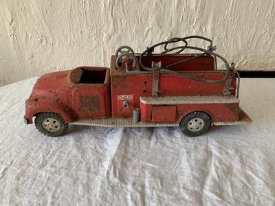 VIntage toy firetruck Metal No. 5, Well Loved!