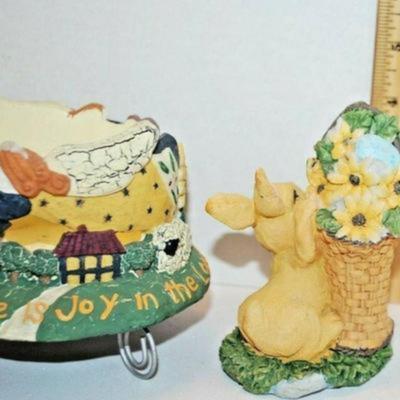 EASTER - Bunny Planter AND Bunny Figure Combination-- "Joy in the Lord & "Springy" Green and Yellow Display Decorations