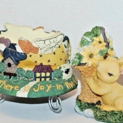 EASTER - Bunny Planter AND Bunny Figure Combination-- "Joy in the Lord & "Springy" Green and Yellow Display Decorations