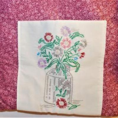Large Embroidered Tote Bags with Black Straps 16" x 13" Set of 2 & Vintage Classic Lace Handkerchief 10" x 10"