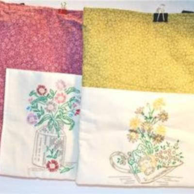 Large Embroidered Tote Bags with Black Straps 16" x 13" Set of 2 & Vintage Classic Lace Handkerchief 10" x 10"