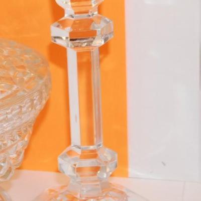 All Glass Candy Dish and Glass Candle Holder & Heavily Etched Glass Bowl - 7" H x 7" W