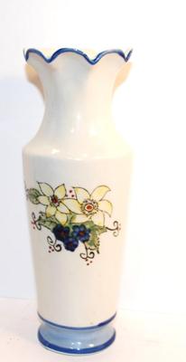 Tulip Glass Vase with Box 7" H & Flowered Vase with a Blue Ring Scalloped Top 10" H