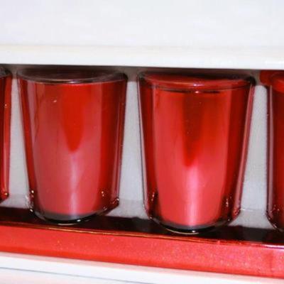 Williamsburg Stieff Pewter Mug 5" H x # 3 1/2" Circ. #CW155-13 & All Occasion Red Glasses Set with Tray and Box 5 - Total...