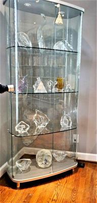 STUNNING GLASS DISPLAY CASE FILLED WITH CRYSTAL