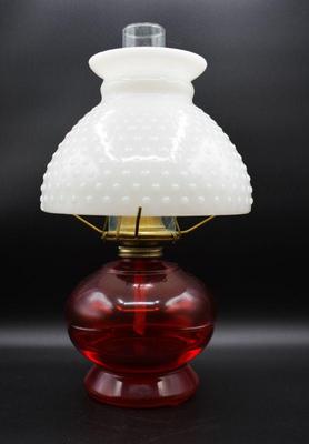 Vintage red and milk glass oil lamp 