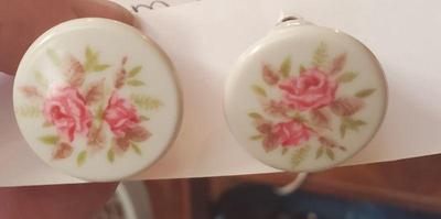 porcelain painted flower pair of knobs 