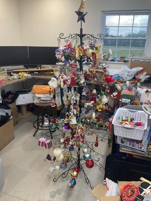numerous themed Christmas ornaments 
