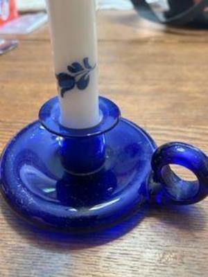 Hand blown cobalt blue chamber candle holder