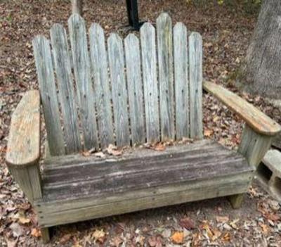 Perfectly weathered Adirondack settee 